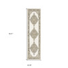 2' x 8' Beige Ivory Tan Gold Grey and Green Oriental Power Loom Runner Rug