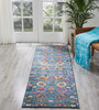 2' x 8' Blue and Orange Floral Power Loom Runner Rug