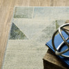 2' x 8' Blue Green Grey Gold and Ivory Geometric Power Loom Runner Rug