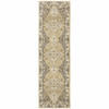 2' x 8' Beige Grey Tan and Charcoal Oriental Power Loom Stain Resistant Runner Rug