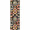 2' x 8' Brown Grey Rust Red Gold Teal and Blue Green Floral Power Loom Runner Rug