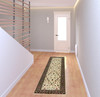 2' x 8' Ivory and Black Oriental Power Loom Stain Resistant Runner Rug