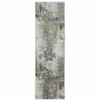 2' x 8' Blue Grey Green and Beige Abstract Power Loom Stain Resistant Runner Rug