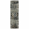 2' x 8' Ivory Charcoal Grey Blue Rust Gold & Brown Oriental Power Loom Runner Rug