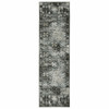 2' x 8' Charcoal Grey Blue Ivory and Taupe Oriental Power Loom Stain Resistant Runner Rug