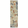 2' x 8' Beige and Blue Abstract Power Loom Stain Resistant Runner Rug