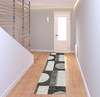 2' x 8' Charcoal Grey and Ivory Geometric Power Loom Stain Resistant Runner Rug
