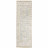 2' x 8' Grey and Beige Oriental Hand Loomed Stain Resistant Runner Rug with Fringe