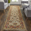 2' x 8' Ivory Red and Blue Wool Floral Hand Knotted Stain Resistant Runner Rug