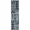 2' x 8' Blue Geometric Power Loom Stain Resistant Runner Rug