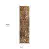 2' x 8' Gold and Brown Oriental Power Loom Stain Resistant Runner Rug