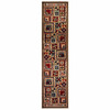 2' x 8' Brown and Red Ikat Patchwork Runner Rug