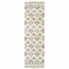 2' x 8' Ivory and Brown Geometric Shag Power Loom Stain Resistant Runner Rug