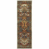 2' x 8' Red Gold Orange Green Ivory Rust and Blue Oriental Power Loom Runner Rug