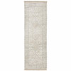 2' x 8' Beige and Charcoal Oriental Hand Loomed Stain Resistant Runner Rug with Fringe