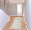 2' x 8' Beige and Charcoal Oriental Hand Loomed Stain Resistant Runner Rug with Fringe