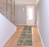 2' x 8' Green Grey and Purple Abstract Power Loom Stain Resistant Runner Rug
