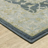 2' x 8' Teal Blue Ivory Green and Grey Oriental Power Loom Stain Resistant Runner Rug