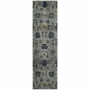2' x 8' Blue and Navy Oriental Power Loom Stain Resistant Runner Rug