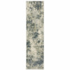 2' x 8' Beige Teal Grey and Gold Abstract Power Loom Stain Resistant Runner Rug