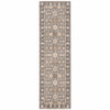 2' x 8' Grey and Ivory Oriental Power Loom Stain Resistant Runner Rug with Fringe