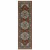 2' x 8' Blue Beige Grey Gold Green and Rust Red Oriental Power Loom Runner Rug