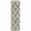 2' x 8' Grey and Ivory Geometric Shag Power Loom Runner Rug