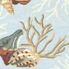 2' x 8' Blue Hand Hooked Sea Shells Indoor Runner Rug
