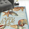 2' x 8' Blue Hand Hooked Sea Shells Indoor Runner Rug