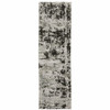 2' x 8' Grey Charcoal Black and Ivory Abstract Power Loom Stain Resistant Runner Rug