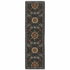 2' x 8' Blue and Ivory Oriental Power Loom Runner Rug with Fringe