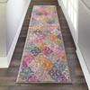 2' x 8' Pink and Gray Geometric Dhurrie Runner Rug