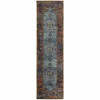 2' x 8' Blue Gold Green Red Orange and Purple Oriental Power Loom Runner Rug