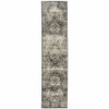 2' x 8' Black Grey Tan and Ivory Oriental Power Loom Stain Resistant Runner Rug