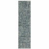 2' x 8' Dark Blue Light Blue Grey Ivory and Beige Abstract Power Loom Runner Rug