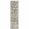 2' x 8' Grey Beige and Teal Oriental Power Loom Stain Resistant Runner Rug