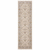 2' x 8' Ivory and Blue Oriental Power Loom Stain Resistant Runner Rug with Fringe