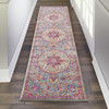 2' x 8' Pink and Gray Power Loom Runner Rug
