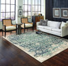 2' x 8' Blue and Ivory Oriental Dhurrie Runner Rug