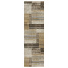 2' x 8' Beige Charcoal Brown Grey Tan Gold and Blue Geometric Power Loom Runner Rug