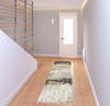 2' x 8' Grey Gold Beige Black and Brown Abstract Power Loom Runner Rug