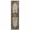 2' x 8' Beige Blue Green Rust and Grey Oriental Power Loom Stain Resistant Runner Rug