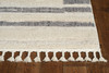 2' x 8' Ivory Grey Machine Woven Abstract Lines with Fringe Indoor Runner Rug
