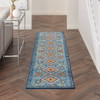 2' x 8' Blue and Orange Geometric Dhurrie Runner Rug