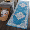 2' x 8' Blue Damask Power Loom Runner Rug