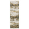 2' x 8' Grey Gold Black Charcoal and Beige Abstract Power Loom Runner Rug with Fringe