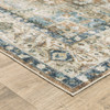 2' x 8' Blue Gold Brown Green and Salmon Oriental Printed Non Skid Runner Rug