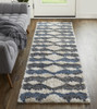 2' x 8' Ivory Gray and Blue Chevron Power Loom Stain Resistant Runner Rug