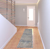 2' x 8' Ivory and Blue Oriental Power Loom Non Skid Runner Rug