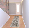 2' x 8' Grey & Ivory Oriental Power Loom Stain Resistant Runner Rug with Fringe